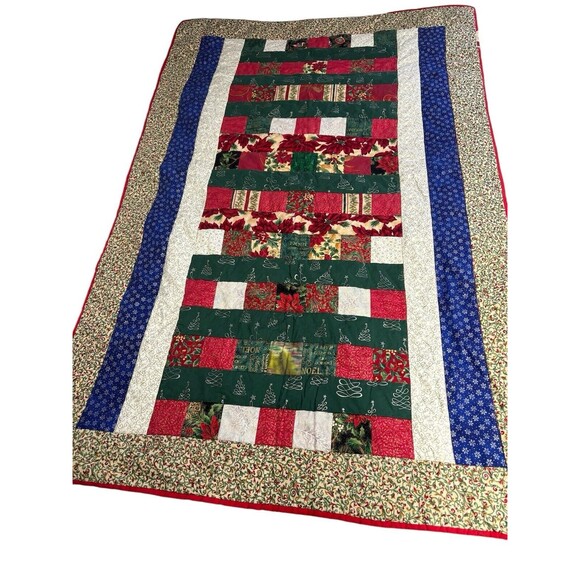 HANDMADE Christmas Vintage LAP Quilt Throw 62”x40”‎ WALLHANGING Patchwork - Picture 1 of 8